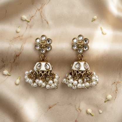 Floral Kundan & Enamel Jhumka Earrings | Lady Zone