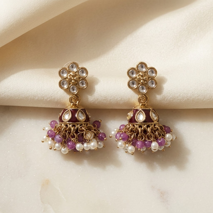 Floral Kundan & Enamel Jhumka Earrings | Lady Zone