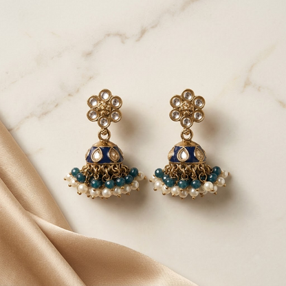 Floral Kundan & Enamel Jhumka Earrings | Lady Zone