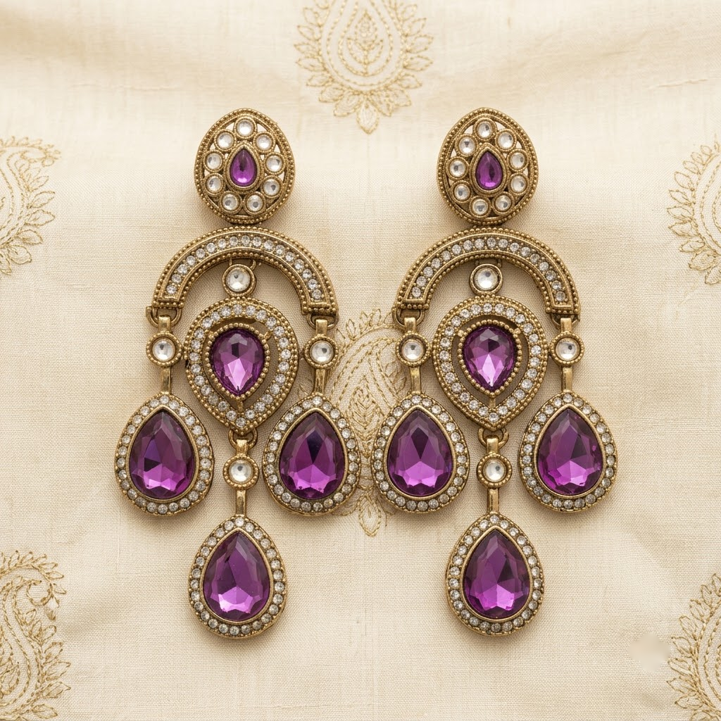 Gold Plated American Diamond Drop Earrings for Women | Lady Zone
