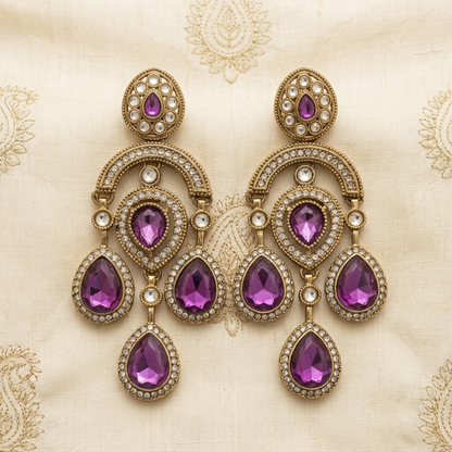 Gold Plated American Diamond Drop Earrings for Women | Lady Zone