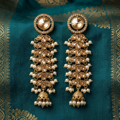 Regal Kundan & Pearl Long Earrings