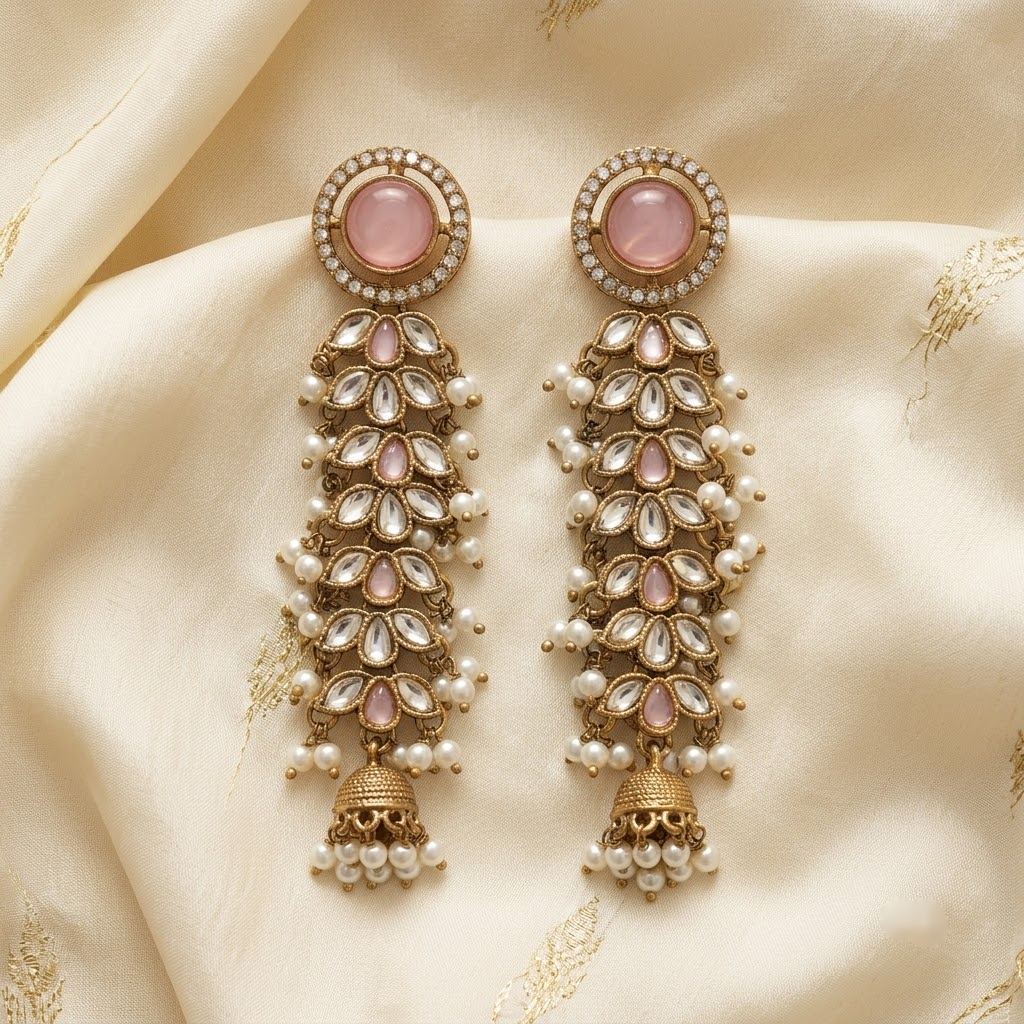 Regal Kundan & Pearl Long Earrings