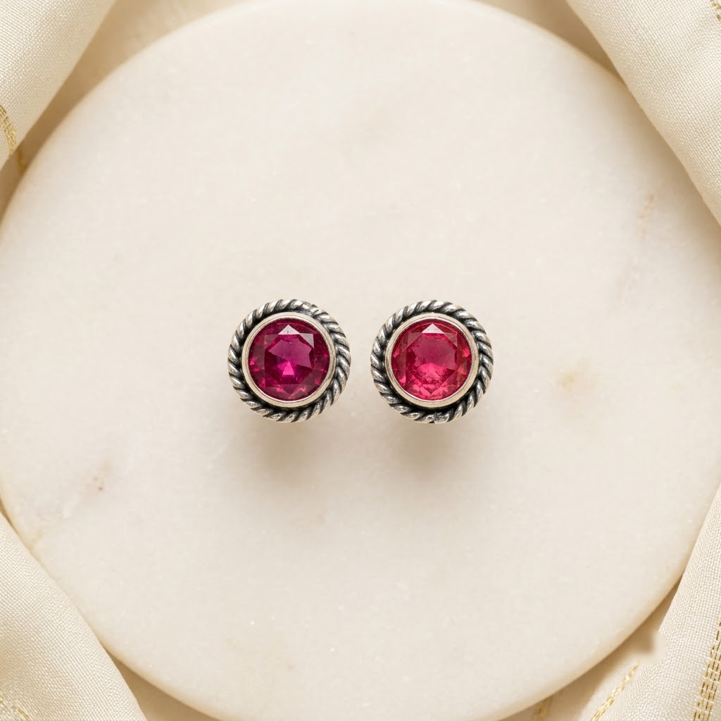 Oxidized Beaded Solitaire Stud Earrings | Lady Zone