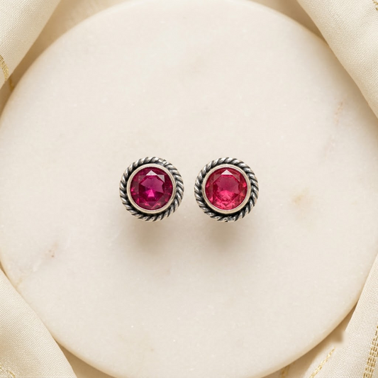 Oxidized Beaded Solitaire Stud Earrings | Lady Zone