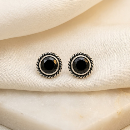 Oxidized Beaded Solitaire Stud Earrings | Lady Zone