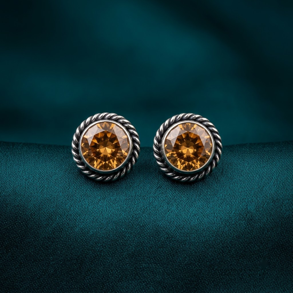 Oxidized Beaded Solitaire Stud Earrings | Lady Zone