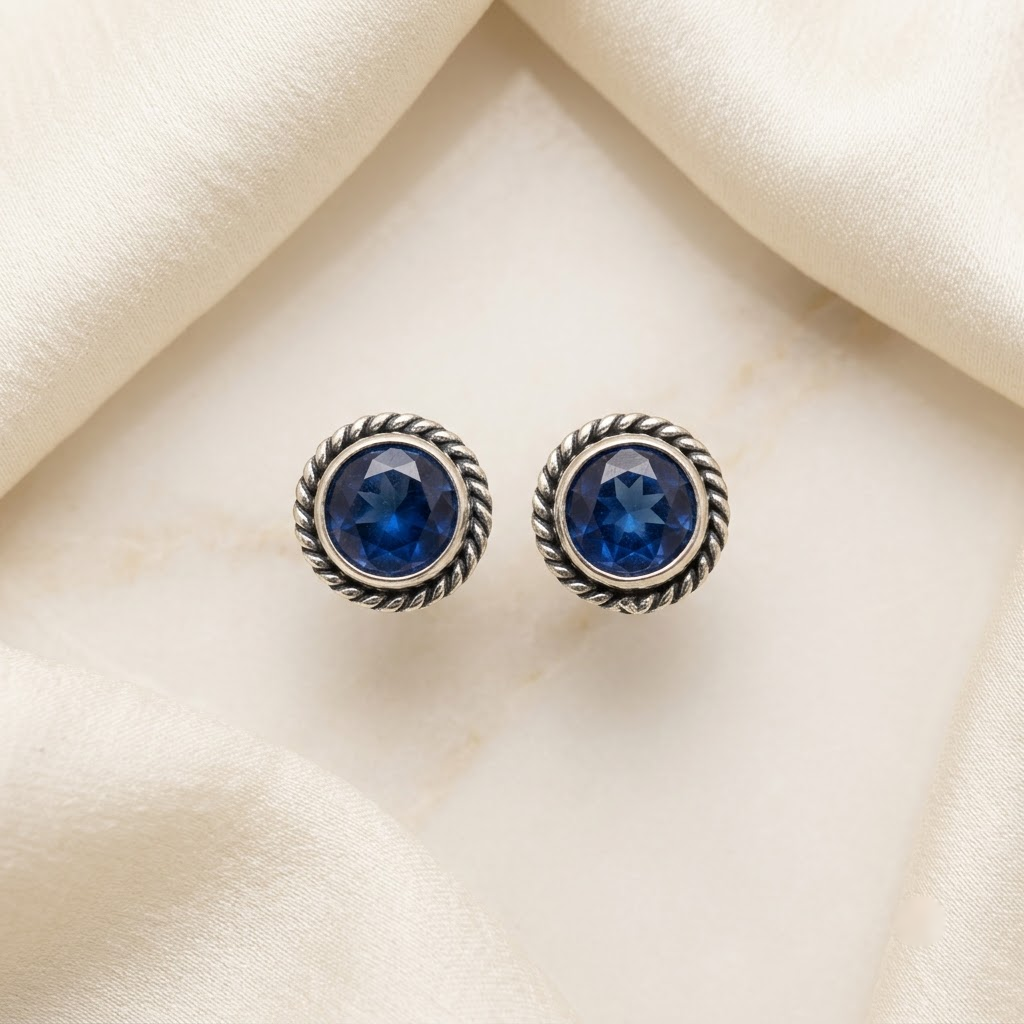 Oxidized Beaded Solitaire Stud Earrings | Lady Zone