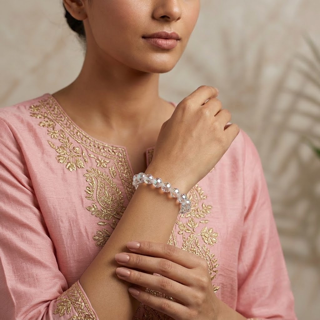 Iridescent Faceted Crystal Stretch Bracelet | Lady Zone