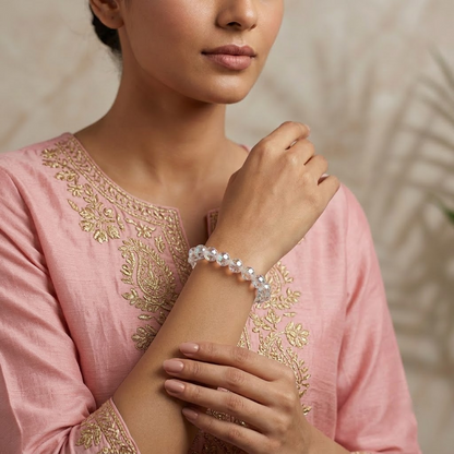 Iridescent Faceted Crystal Stretch Bracelet | Lady Zone