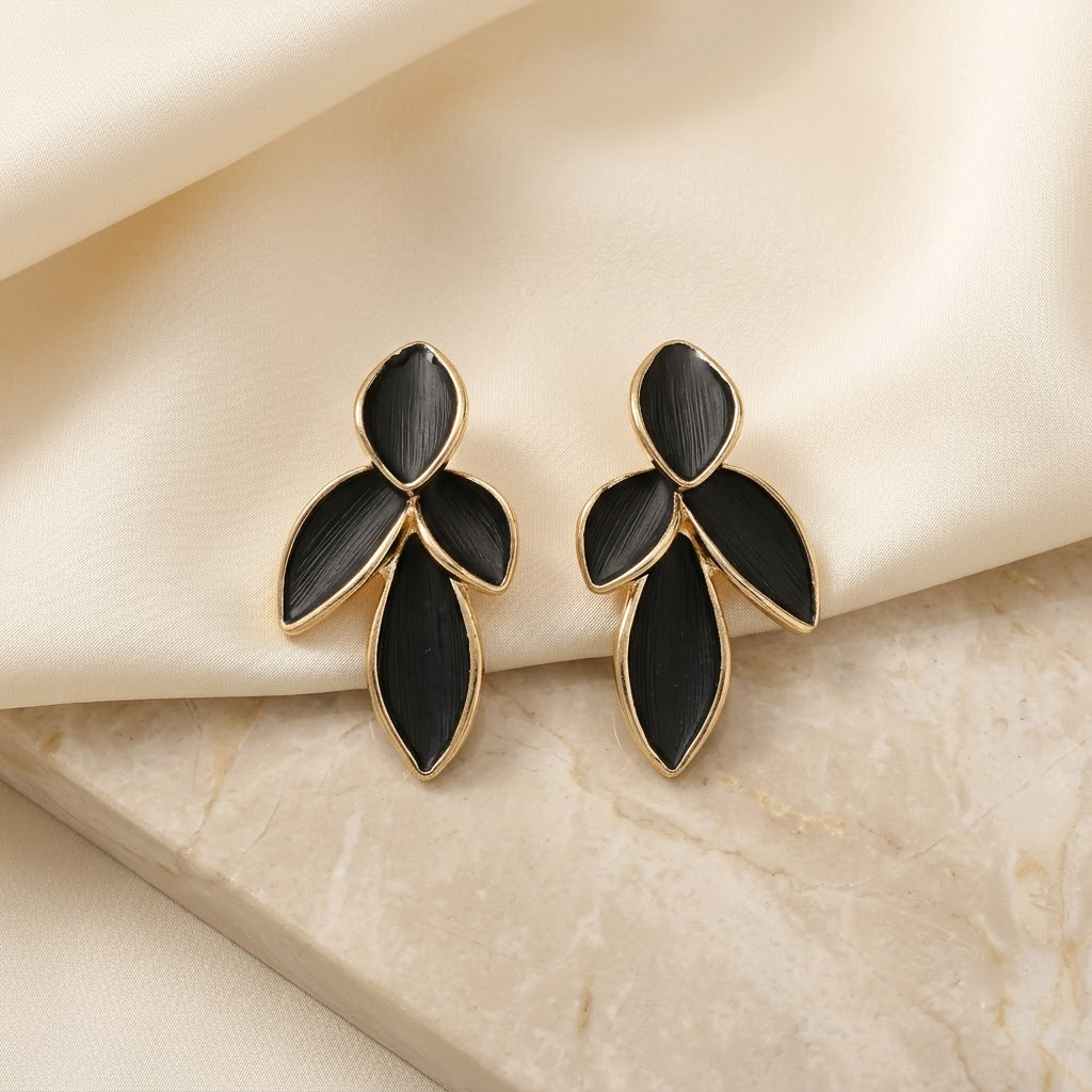 Textured Enamel Botanical Leaf Stud Earrings | Lady Zone