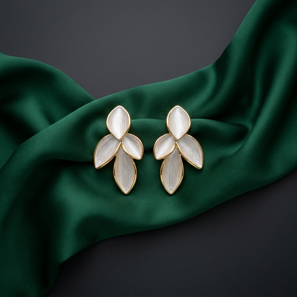Textured Enamel Botanical Leaf Stud Earrings | Lady Zone