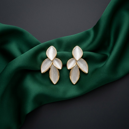 Textured Enamel Botanical Leaf Stud Earrings | Lady Zone