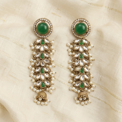 Regal Kundan & Pearl Long Earrings