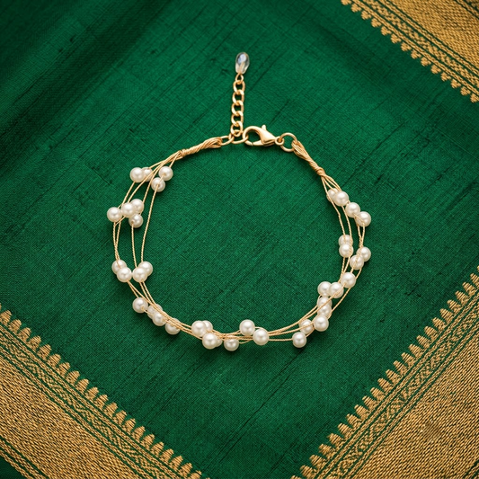 Gold-Tone Multi-Strand Pearl Cluster Bracelet | Lady Zone