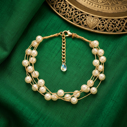 Gold-Tone Multi-Strand Cream Pearl Bracelet | Lady Zone