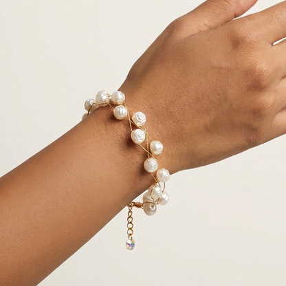 Gold-Tone Multi-Strand Carved Rose Pearl Bracelet | Lady Zone