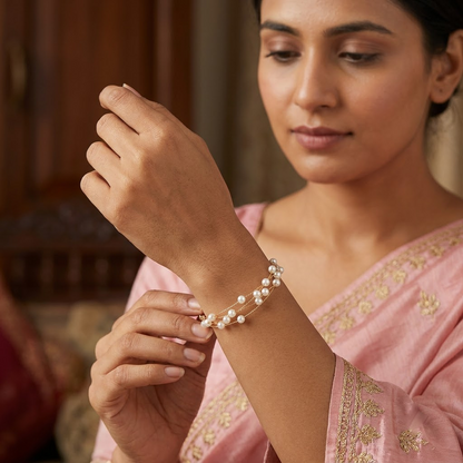Gold-Tone Multi-Strand Pearl Cluster Bracelet | Lady Zone