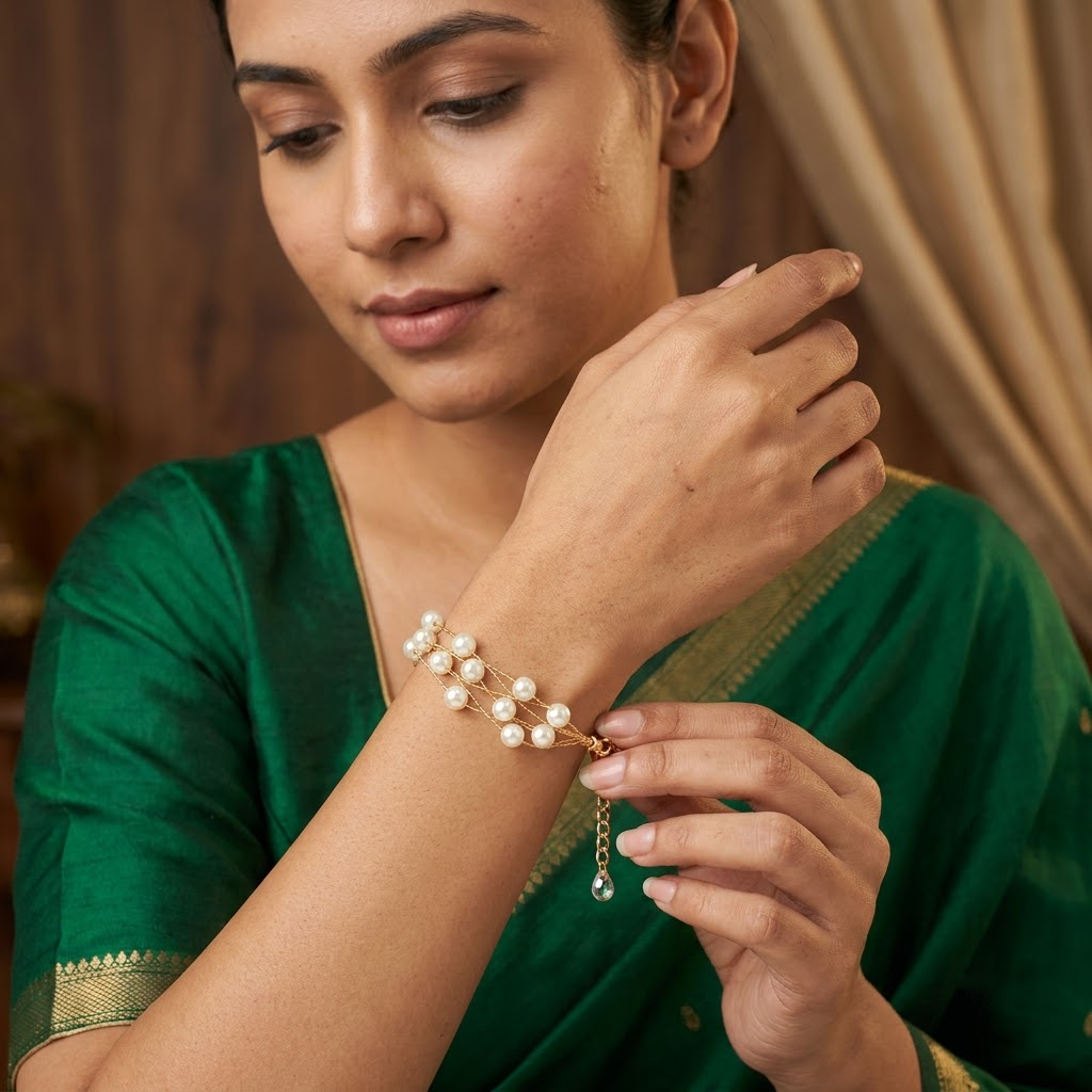 Gold-Tone Multi-Strand Cream Pearl Bracelet | Lady Zone