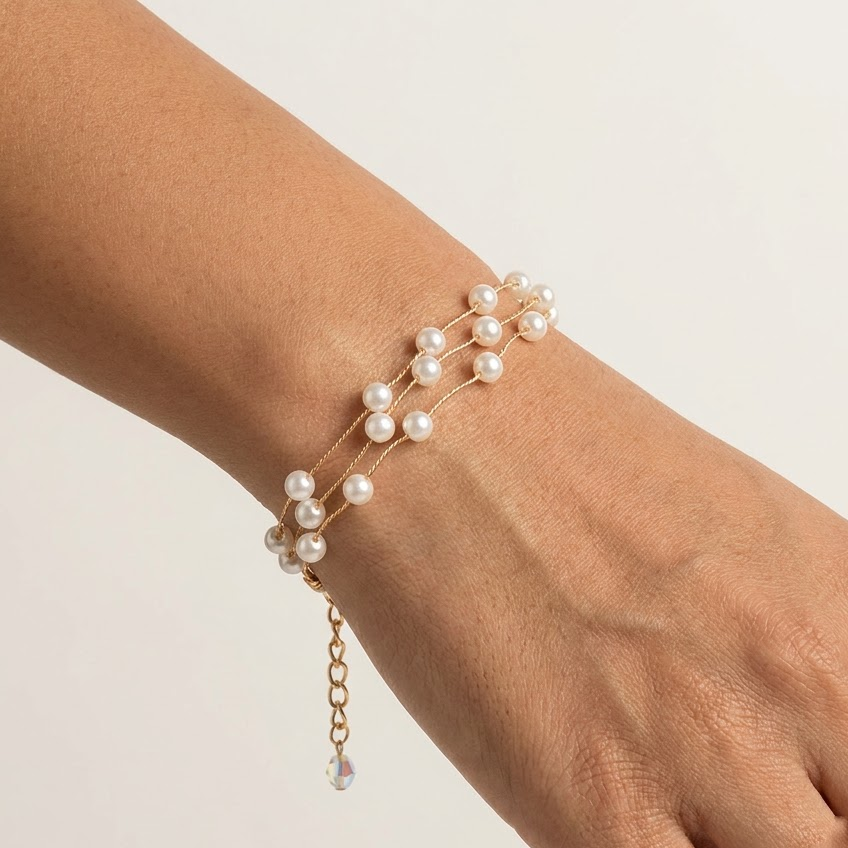 Gold-Tone Multi-Strand Pearl Cluster Bracelet | Lady Zone