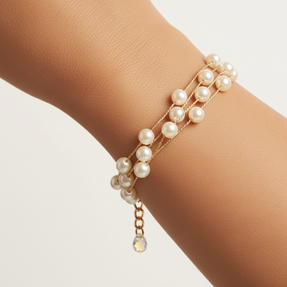 Gold-Tone Multi-Strand Cream Pearl Bracelet | Lady Zone