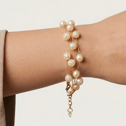Gold-Tone Multi-Strand Carved Rose Pearl Bracelet | Lady Zone