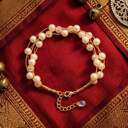 Gold-Tone Multi-Strand Cream Pearl Bracelet | Lady Zone
