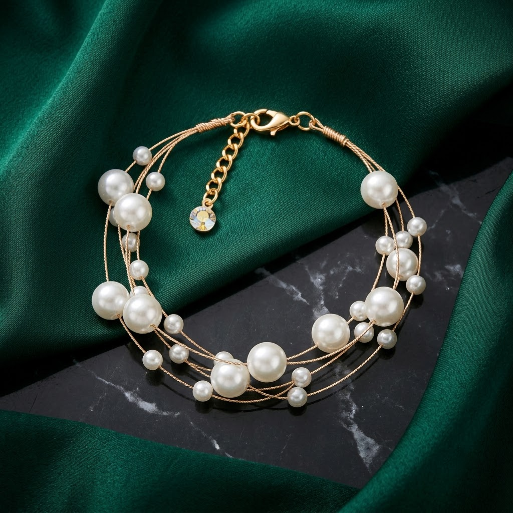 Gold-Tone Multi-Strand Gradient Pearl Bracelet | Lady Zone