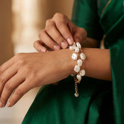 Gold-Tone Multi-Strand Nugget Pearl Bracelet | Lady Zone