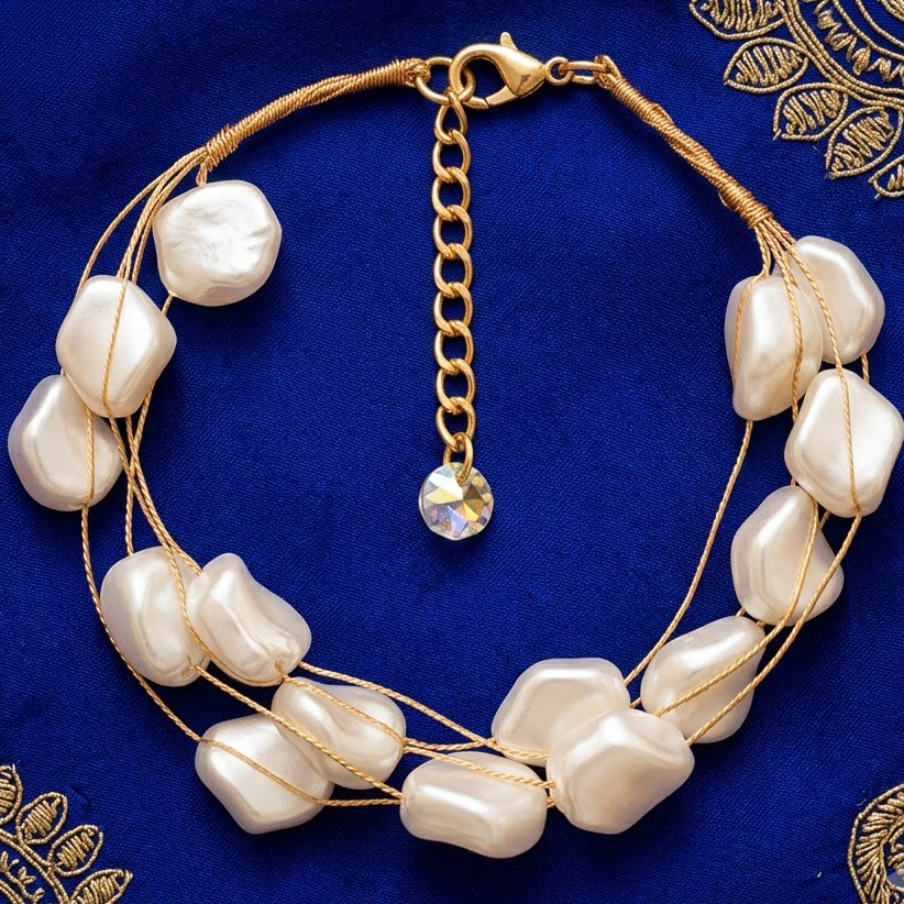Gold-Tone Multi-Strand Nugget Pearl Bracelet | Lady Zone