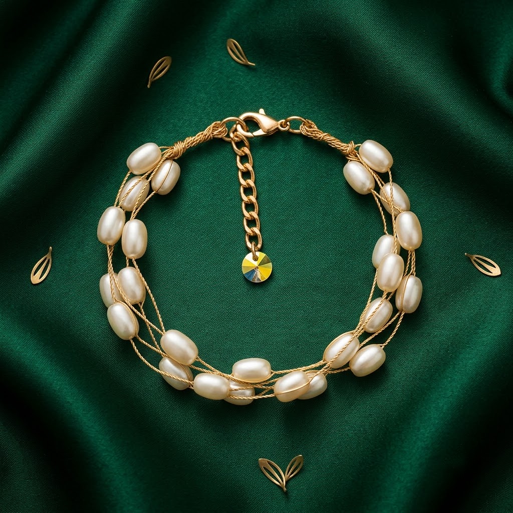 Gold-Tone Multi-Strand Baroque Rice Pearl Bracelet | Lady Zone