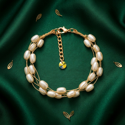 Gold-Tone Multi-Strand Baroque Rice Pearl Bracelet | Lady Zone