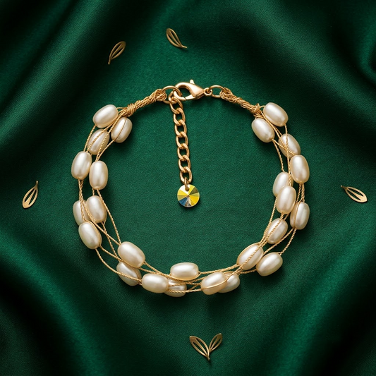 Gold-Tone Multi-Strand Baroque Rice Pearl Bracelet | Lady Zone