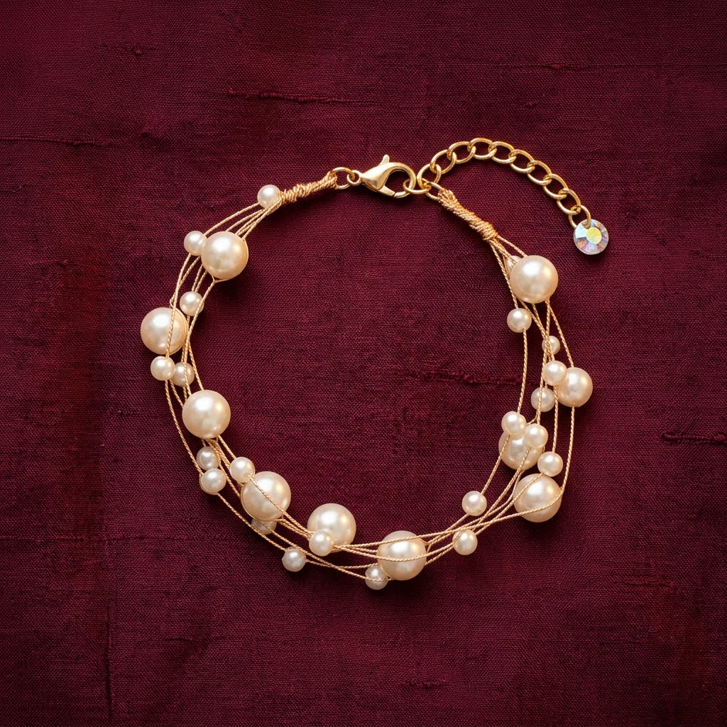 Gold-Tone Multi-Strand Gradient Pearl Bracelet | Lady Zone