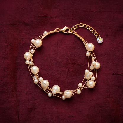 Gold-Tone Multi-Strand Gradient Pearl Bracelet | Lady Zone