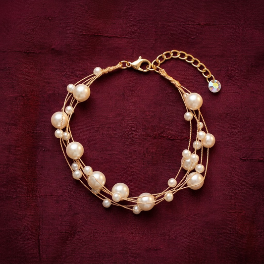 Gold-Tone Multi-Strand Gradient Pearl Bracelet | Lady Zone