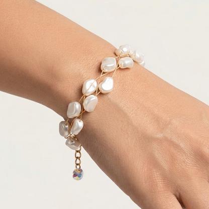Gold-Tone Multi-Strand Nugget Pearl Bracelet | Lady Zone
