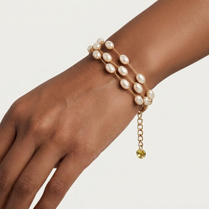 Gold-Tone Multi-Strand Baroque Rice Pearl Bracelet | Lady Zone