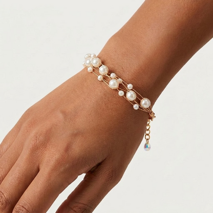 Gold-Tone Multi-Strand Gradient Pearl Bracelet | Lady Zone