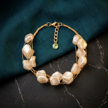 Gold-Tone Multi-Strand Nugget Pearl Bracelet | Lady Zone