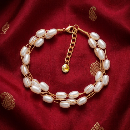Gold-Tone Multi-Strand Baroque Rice Pearl Bracelet | Lady Zone