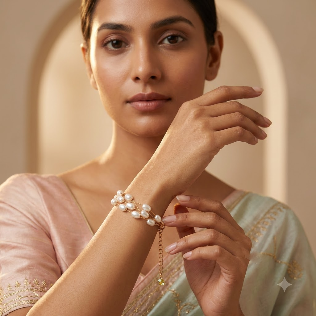 Gold-Tone Multi-Strand Baroque Rice Pearl Bracelet | Lady Zone