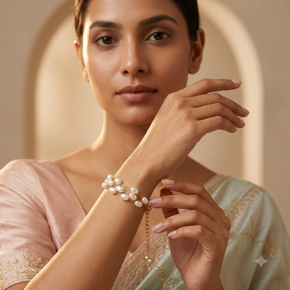 Gold-Tone Multi-Strand Baroque Rice Pearl Bracelet | Lady Zone