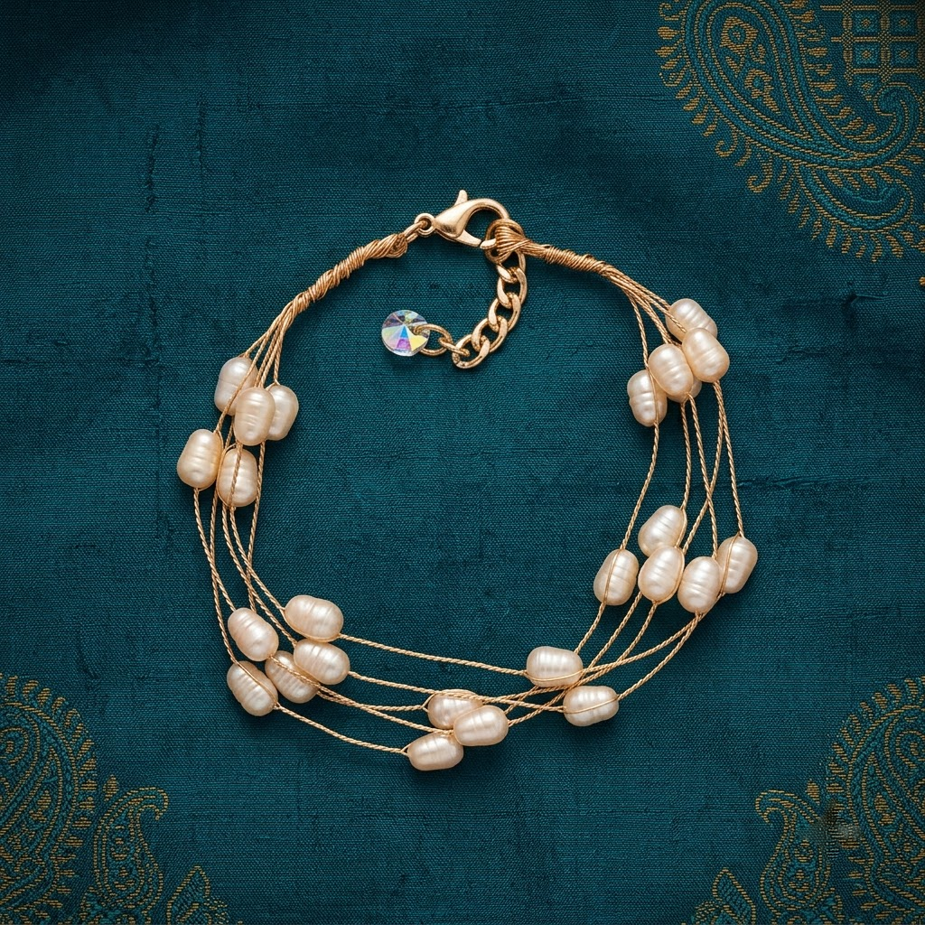 Gold-Tone Multi-Strand Flat Oval Pearl Bracelet | Lady Zone (Copy)
