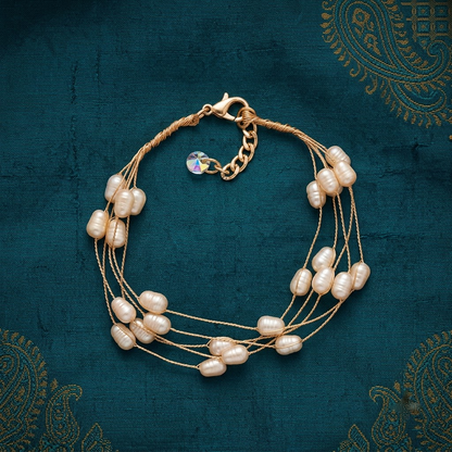 Gold-Tone Multi-Strand Flat Oval Pearl Bracelet | Lady Zone (Copy)