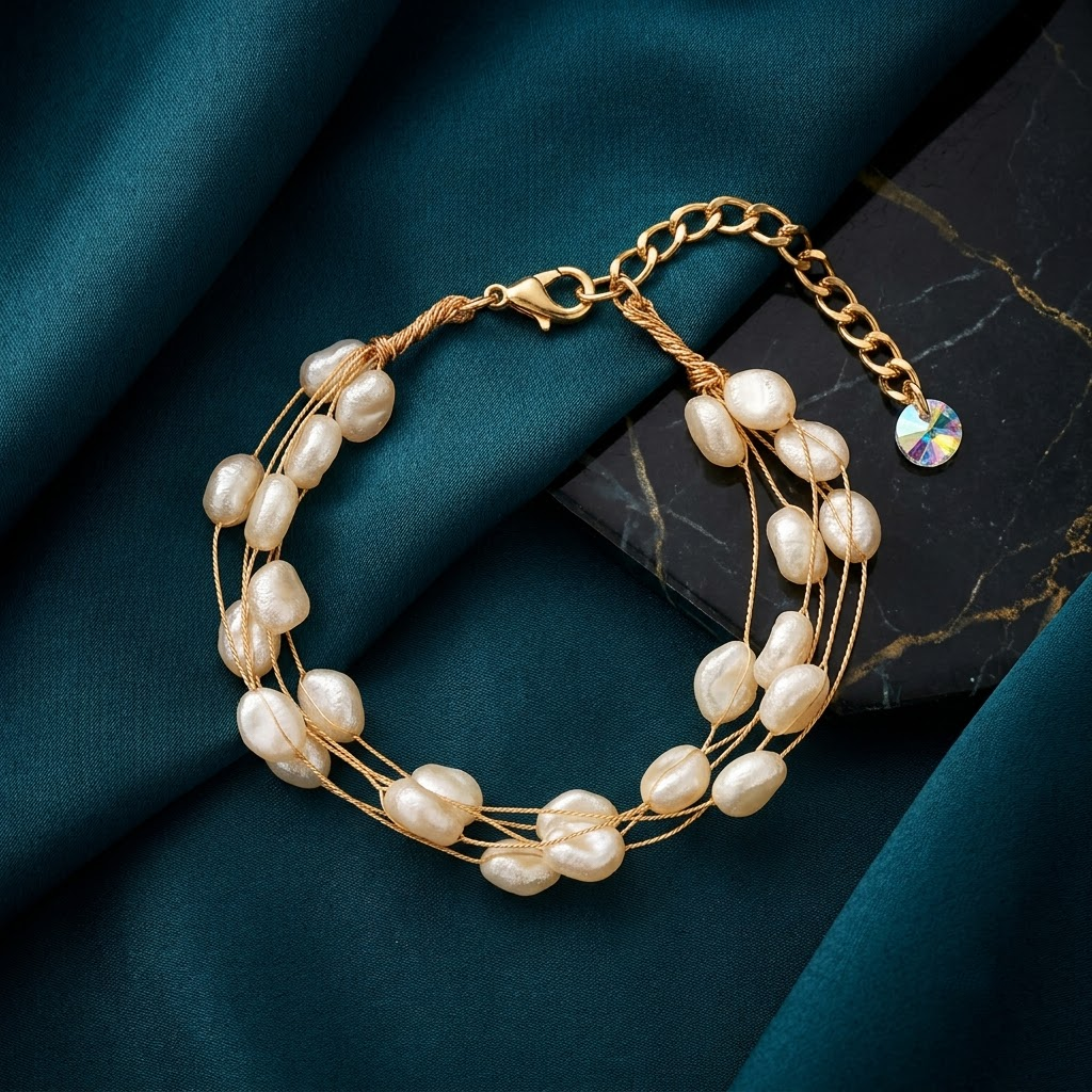 Gold-Tone Multi-Strand Nugget Pearl Bracelet | Lady Zone