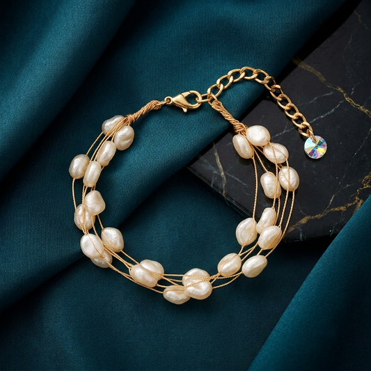 Gold-Tone Multi-Strand Nugget Pearl Bracelet | Lady Zone