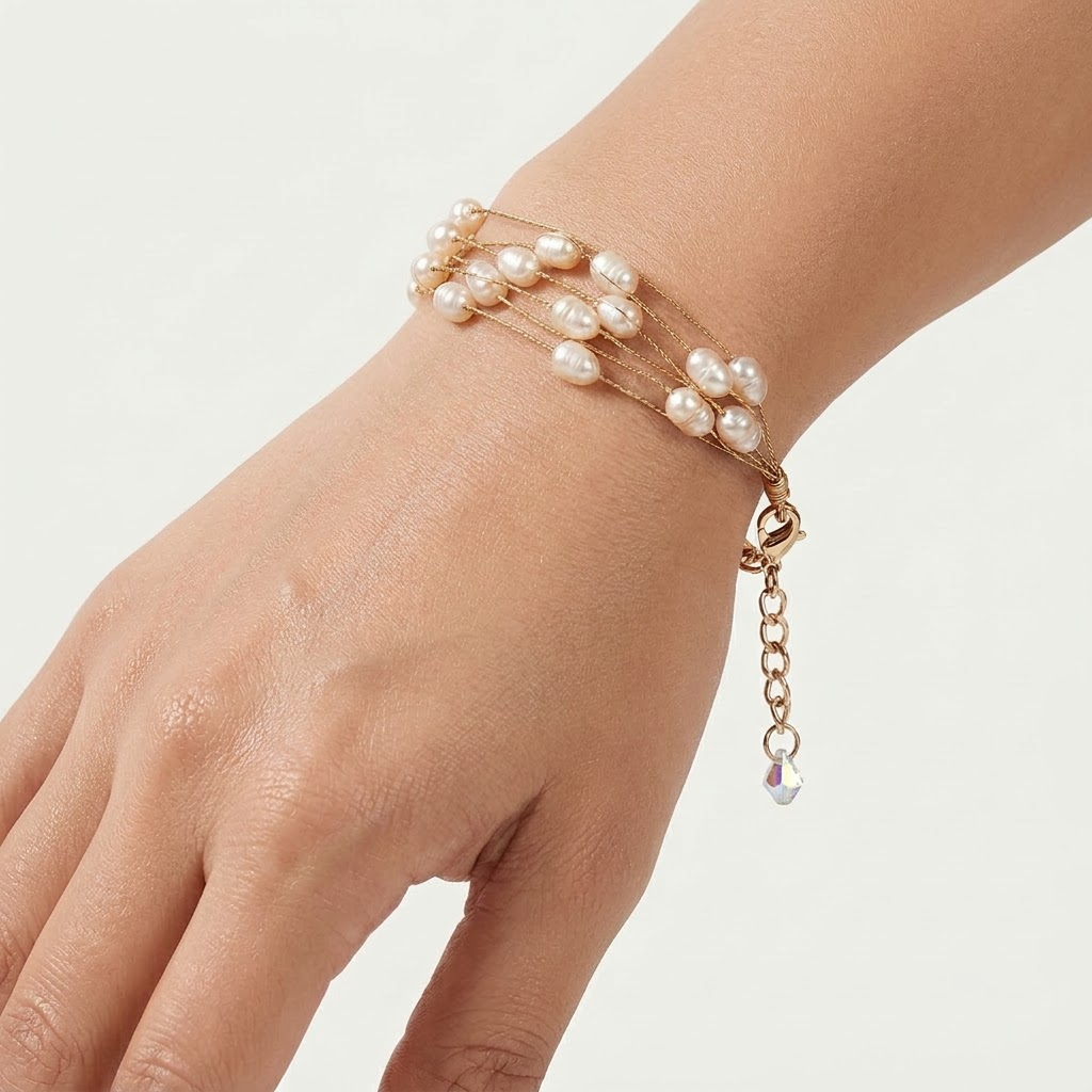 Gold-Tone Multi-Strand Flat Oval Pearl Bracelet | Lady Zone (Copy)