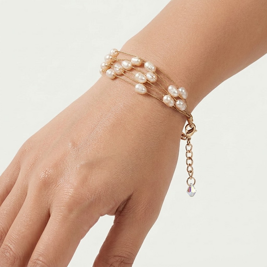 Gold-Tone Multi-Strand Flat Oval Pearl Bracelet | Lady Zone (Copy)