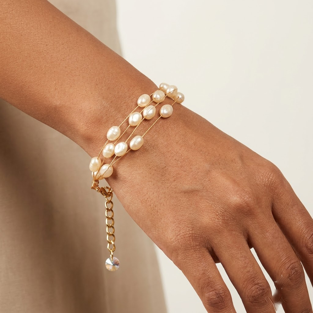 Gold-Tone Multi-Strand Nugget Pearl Bracelet | Lady Zone